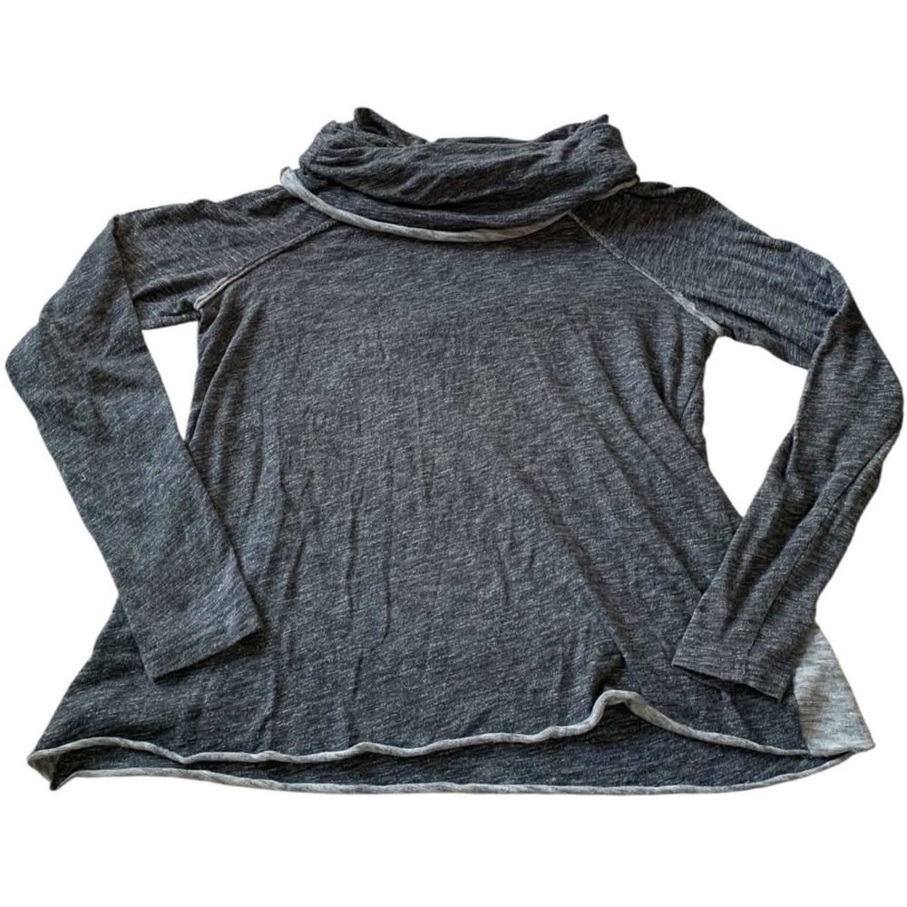 FP Beach Free People Cowl Neck Pullover Women L Gray Slub Knit Boho Gorpcore